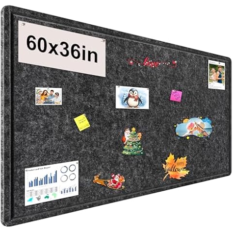 Large Bulletin Board, 60x36 Inches Cork Board Alternative, Large Felt Board Decorative Pin Board for Wall, Foldable Photo Board Self-Adhesive Vision Board with 36 Pushpins Dark Gray Cover