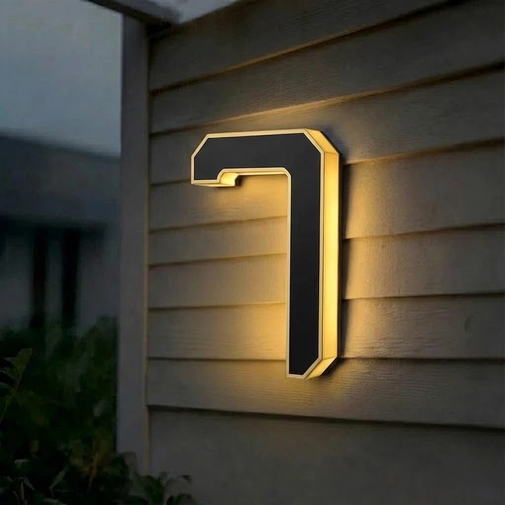 Solar House Numbers for Outside, 4.7"/6.7"/9" LED Lighted Address Sign for House, IP65 Waterproof Illuminated Modern Numbers, Dusk to Dawn Auto-Glow for Home Mailbox Yard(7-Black,9")