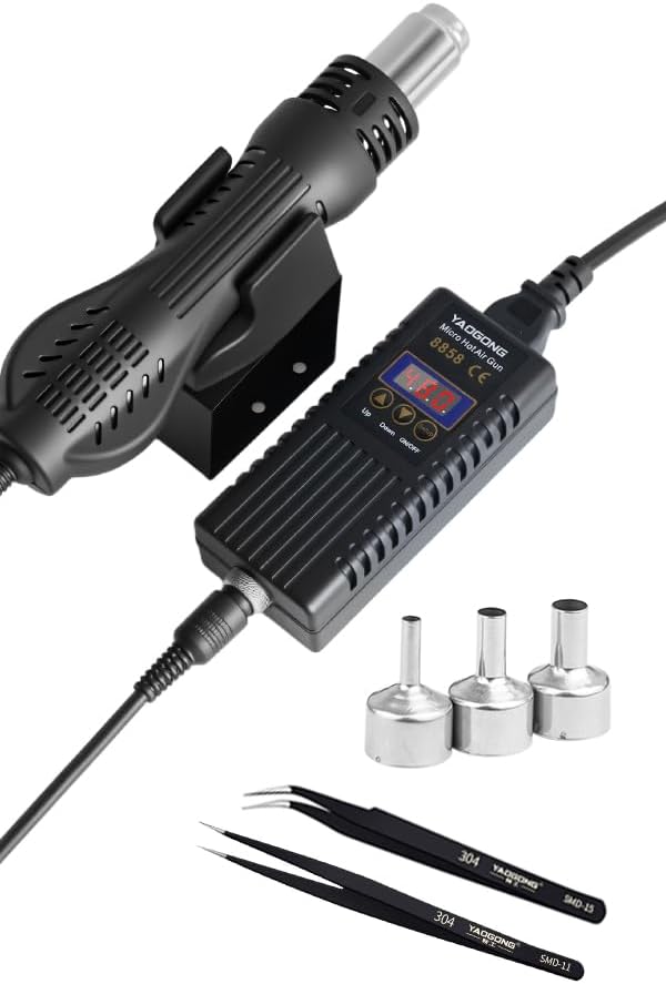 Digital Hot Air Rework Station,Ideal for PCB Repair,Crafts,Shrink Wrap,DIY | Fast Heat-Up Precision Temperature Control Dual Airflow Settings 3 Interchangeable Nozzles Overheat Protection