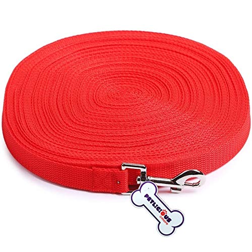 Image of Petlicious & More Nylon Dog Training Lead Dog Leash Long Leash 10 Ft Long Leash for Dogs Walking Leash (1 inch Inch Thick x 10 Ft Long) (Red)