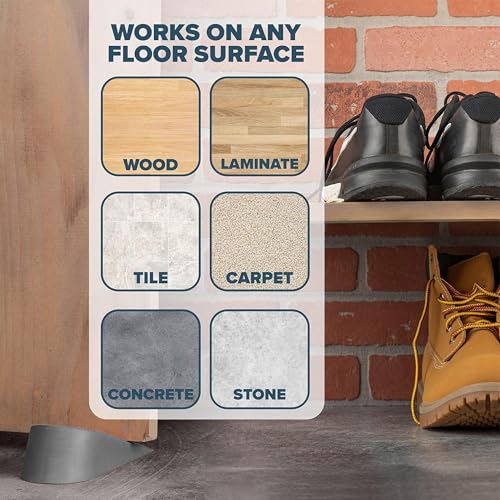 Image of Large Big Rubber Door Stopper Made in USA - Door Stop Wedge for Carpet, Tile, Concrete Floor, Tall Door Stoppers for Bottom of Door - Heavy Duty for Commercial & Home - 6.5 x 2.75 x 1.9 Inches - Gray