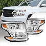 LED DRL Projector Headlight Assembly Set Compatible with Chevy Suburban/Tahoe 15-20,Chrome Housing/Amber Corner