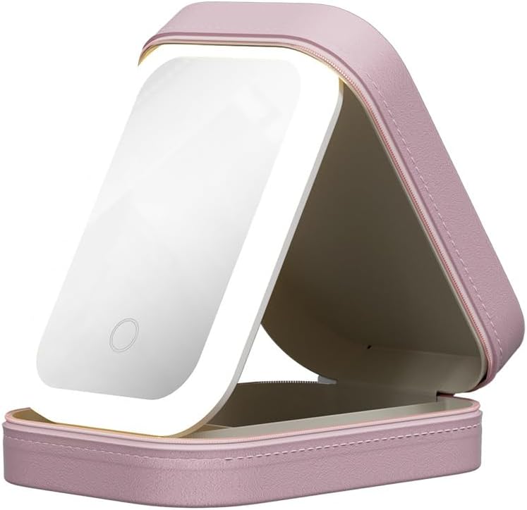 Cosmetic storage box with light mirror integrated dresser desktop skincare organizer Dustproof portable box (Cherry blossom powder storage box)