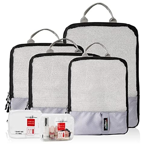 Compression Packing Cubes, 6 Pcs/Set Packing Organizers for Travel, Expandable Luggage Organizer with Toiletry Bag Cover