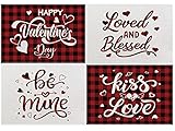 Sadaunbe Valentine's Day Placemats Set of 4 for Dining Table, 12 x 18 Inch Spring Holiday Rustic...