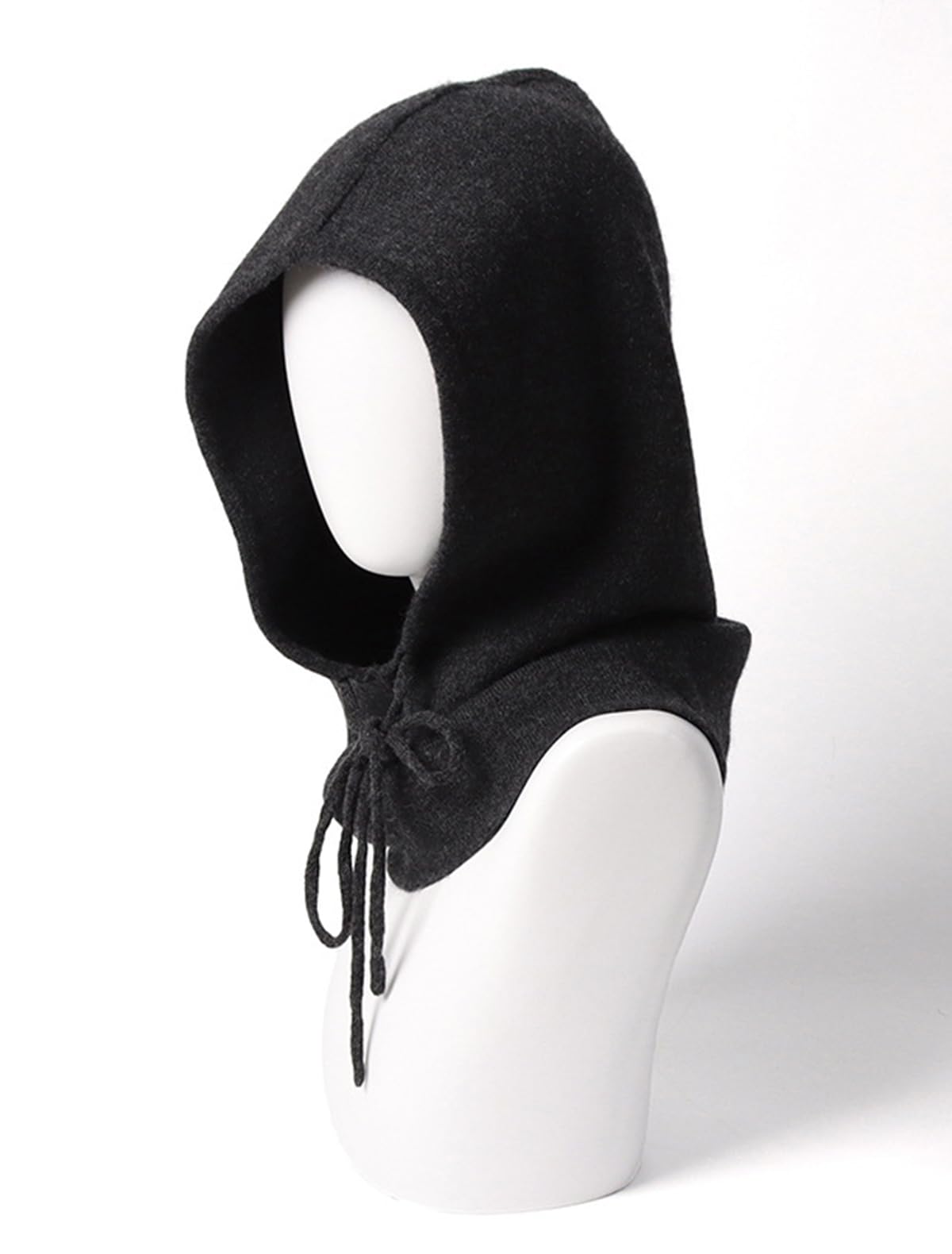 100% Cachemira Bufanda de Punto con Capucha para Mujer Hombre, Invierno Suave Cálido Gorro Beanie Bufanda Círculo 2 en 1 con Cordón, Elegante Pasamontañas Sombrero Earflap para Regalo Charcoal F