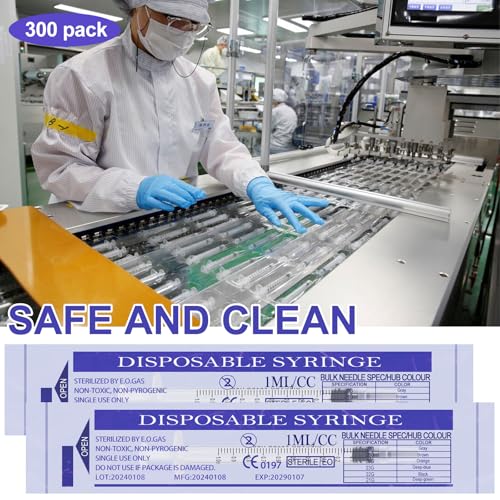 Image of 300 PCS 1ml Syringe Bulk with Cap,1cc Plastic Small Syringes with Cover, Liquid Measuring Syringe, Syringes Tools for Scientific Labs, Feeding Small Pets, Oil or Glue Applicator-Individually Sealed