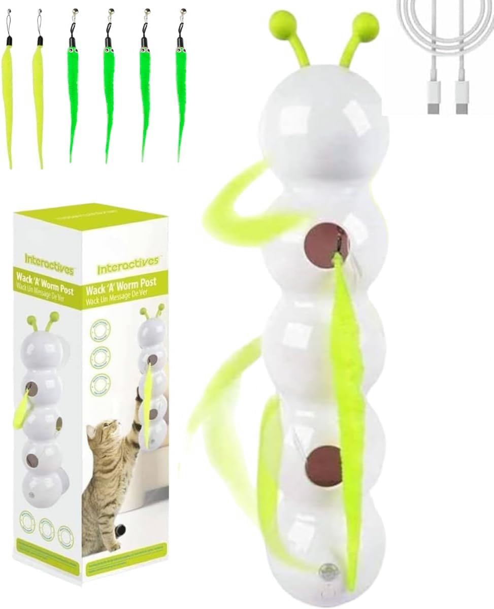 Caterpillar Smart Cat Toy,Interactive Caterpillar Cat Toy for Indoor,USB Rechargeable Moving Bug Toys,Realistic Wiggle Motion,Fun & Engaging Pet Toys for Play and Exercise (2 Yellow+4 Green Tails)