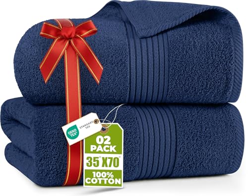 Utopia Towels - Luxurious Jumbo Bath Sheet 2 Pack - 100% Cotton Highly Absorbent and Quick Dry Extra Large Bath Towel - Super Soft Hotel Quality Towel (90 x 180 cm, Navy)