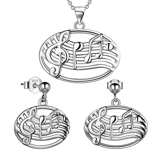 Preisvergleich Produktbild Besilver Musiknote Schmuckset Halskette und Ohrringen Set Sterling Silber Violinschlüssel Damen Ohrringe Muttertagsgeschenk FS0029W