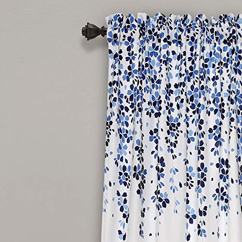 Lush Decor Weeping Flowers Darkening Window Curtains Panel Set For Living, Dining Room, Bedroom (Pair), 52"W X 84"L, Navy & Blue #TOP2