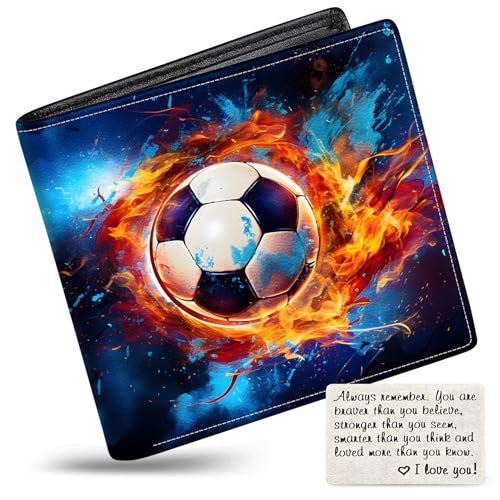 Image of Boys Wallet for Kids, Teen Boy Soccer Wallets 9-12 8-10 8-12, Cool Novelty Leather Bifold Rfid Blocking Purse Coin Pocket Zipper Id Window for Children Men Male Youth Guys Birthday Gifts