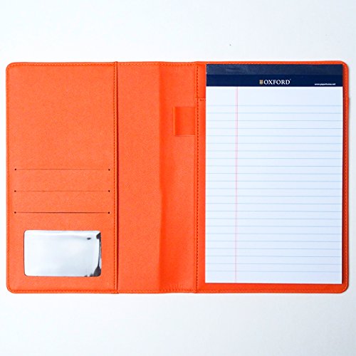 Ahzoa Colorful 4 Pockets A5 Size Memo Padfolio S1, Including 5 X 8 Inch Legal Writing Pad, Synthetic Leather Handmade About 6.3 X 8.7 Inch Folder Clipboard Holder (Orange) #TOP1