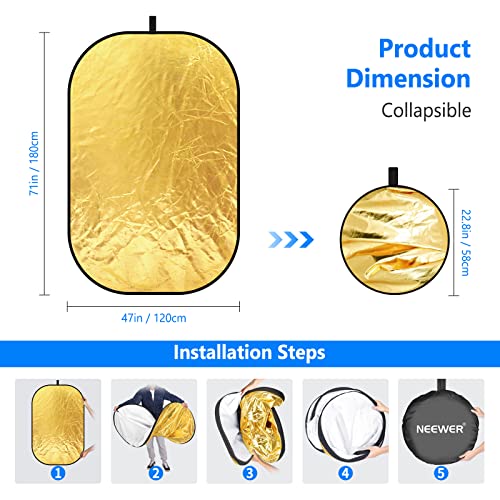 Neewer 47"X71"/120X180Cm Light Reflectors For Photography, Portable 5 In 1 Collapsible Multi Disc With Bag - Translucent, Silver, Gold, Black, White Diffuser For Studio And Outdoor Lighting #TOP2
