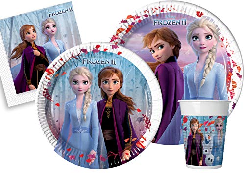 Ciao Y5054 Disney Frozen II Conjunto de mesa para 8 pessoas (44 peças de Ø 23 cm, 8 pratos Ø 20 cm, 8 copos, 20 guardanapos), multicolorido, S, Y5054
