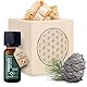 Alpenherz Zirbenwürfel Set - Zirbenöl 10 ml naturrein aus Österreich - Zirbenholz Würfel Duftspender Zirben Duft Holz Deko Zirbe Geschenke Yoga Zirbelkiefer Zirbenset (Lebensblume, Blume des Lebens)