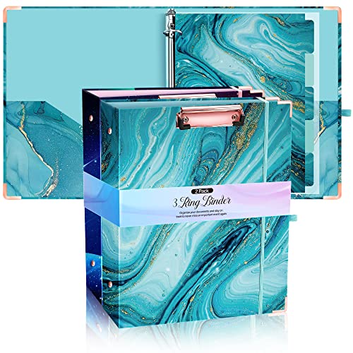 2 Pack 3 Ring Binders 1 Inch, Cute Binder With Clipboard For Letter Size Paper, Hardcover Decorative Binder Organizer With Tab Dividers And Clear Sheet Protectors For School, Office (Ocean+Starry Sky) #TOP12