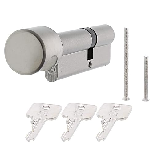 QPlus24 Knopcilinder, gelijksluitende slotcilinder met 3 sleutels en winkelwagenopener, deurslot, huisdeur, veiligheidsslot 55/40K gs3