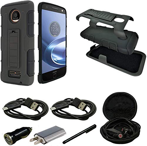 mstechcorp Moto Z Force Droid Case, Heavy Duty Holster Hybrid Defender Armor Case Cover with Kickstand and Belt Swivel Clip for Motorola Moto Z Force Droid - with Accessories (Slim Shell)