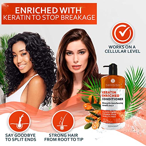 Bellisso Keratin Conditioner – Sulfate And Paraben Free Deep Treatment For Dry, Damaged Hair - Salon Formula - For Curly, Color Treated, Straight And Frizzy Hair thumb #1