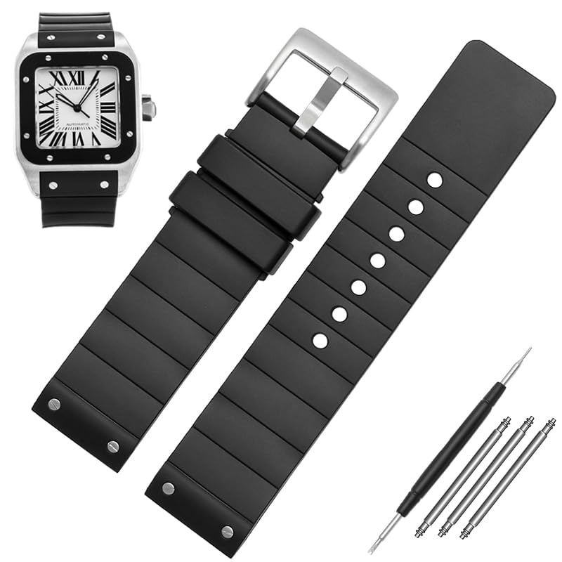 Recopilación de Santos de Cartier para comprar online. 35 FNDWJ Correa de reloj de 23mm para Cartier Santos Sandoz Santos 100, banda de silicona de caucho para hombres y mujeres, color negro (Color: pasador plateado negro, Tamaño: 23mm)