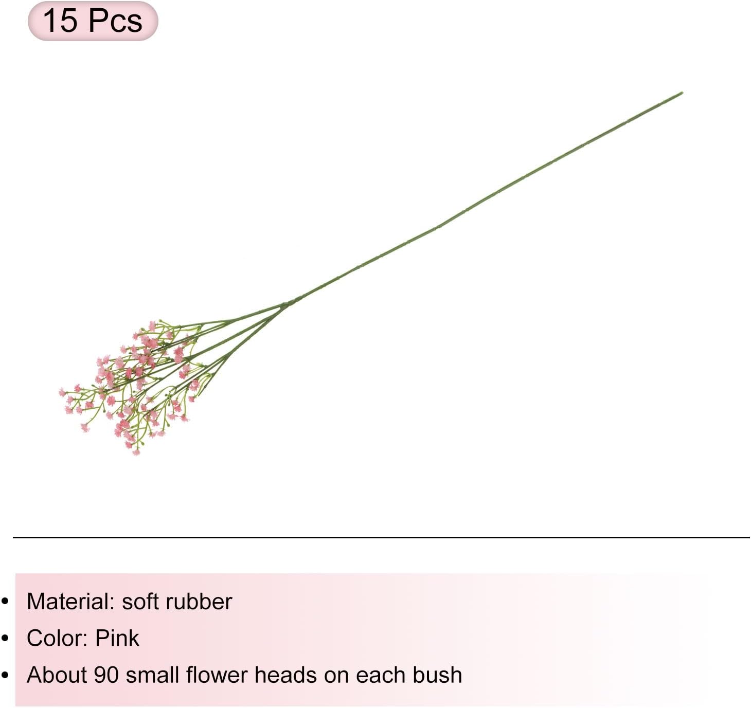 MECCANIXITY Baby's Breath Pink Artificial Flowers 3 Branches 15 Pcs Real Touch for Wedding Party Home Decoration