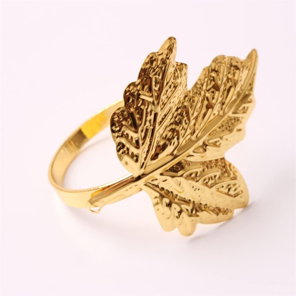 12pcs Gold Plated Maple Leaf Napkin Buckle Hotel Banquet Rings Table Decoration