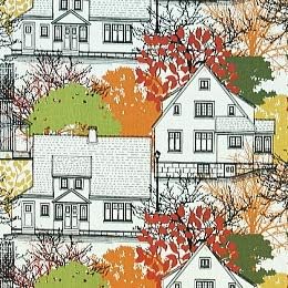 Amazon アルメダール社生地 布 Prastliden プラストリデン 建物柄 巾150cmｘ50cm単位 ファブリック Almedahls 北欧 オレンジ系 布 生地 通販