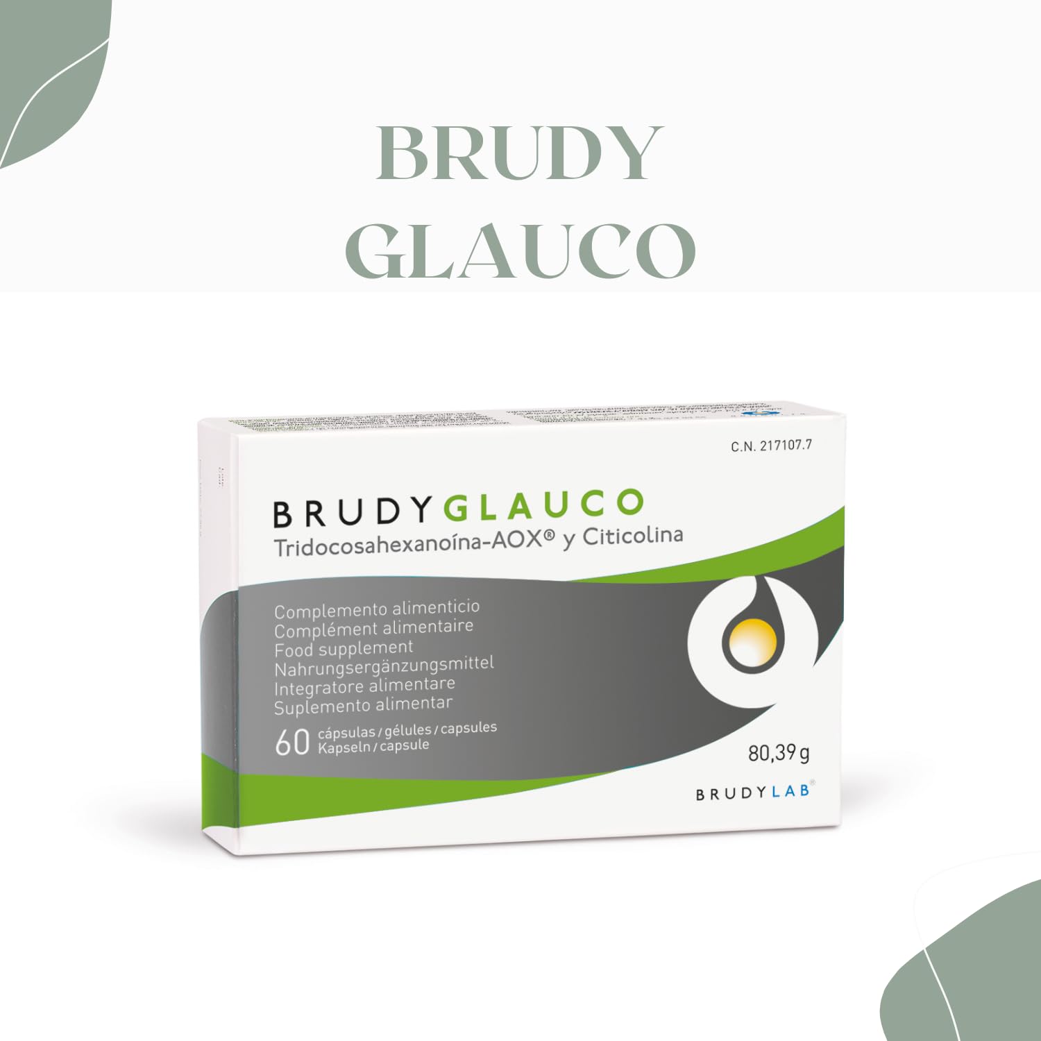 BRUDYLAB - Brudy Glauco - Omega 3 con DHA 70% y Citicolina - Alta Concentración EPA y DHA - Ayuda al Normal Funcionamiento Cerebral, Ocular y Cardiovascular - Sin Gluten ni Lácteos – 60 Cápsulas