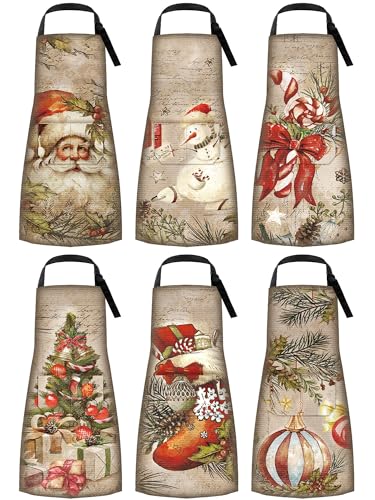 Cotwinter 6 Pcs Christmas Aprons for Women Xmas Tree Aprons