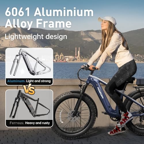 PUCKIPUPPY Electric Bike for Adult with 48V 15AH Battery and 960W Motor, 80 Miles Range, Electric Mountain Bike with 26\" Fat Tire, for City and Mountain Road, 29MPH Aluminum Frame E Bike Grey Blue