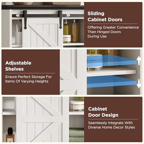 Image of FiveWillowise Bathroom Wall Storage Cabinet with 2 Drawers, White Floating Wall Mounted Medicine Cabinet with Sliding Door & Adjustable Shelves, Over The Toilet for Bathroom, Laundry Room, Kitchen