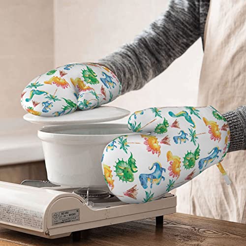 Silicone Oven Mitts Dinosaur Heat Resistant Soft Cotton Lining Kitchen Gloves Set Of 2 Non-Slip Reusable Pot Holder For Microwave Bbq Cooking Baking Grilling #TOP5