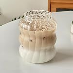 2Pack Coupes en verre côtelées, 18oz Ensemble de boissons pour rinçage - Coupes de café glacées en forme de gourde, verres de boisson en forme d'onde, cocktail, bière, tasse dessert (coupe de chou)