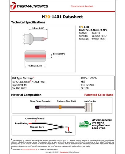 Image of Thermaltronics H70-1401 Blade Tip 10.41mm (0.41in) interchangeable for Hakko T31-021401