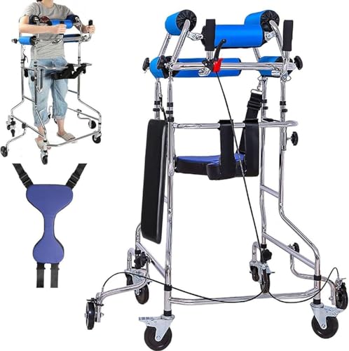ポータブルアップライトウォーカー 8輪大人用歩行器 高齢者用 片麻痺リハビリ用 シートブレーキ付き 使用者身長58〜71インチ(Women's)