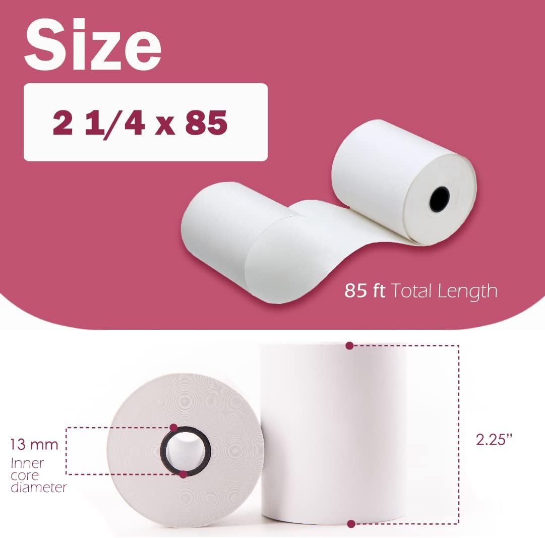 25 Rolls Per Unit BPA FREE, 48GSM Thermal Paper, Perfect Thickness For POS and Cash Registers Systems, 2 1/4 x 85 Feet