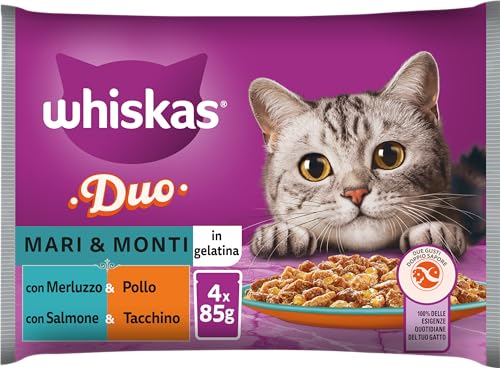 WHISKAS DUO Cibo Umido in Gelatina per Gatti Adulti 4x85g Mari & Monti, confezione da 13