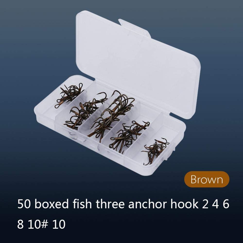 Lot De 50 Hameçons Triples Alomejor En Acier Carbone – Tailles 2/4/6/8/10, Boîte De Rangement Transparente Incluse