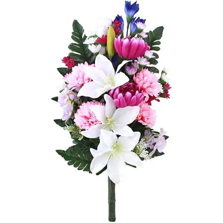 Amazon 山久 造花 仏様のお供えに ユリ と りんどう と 小菊 の花束 一本 仏花 1007 6675 S Ct触媒加工 シルクフラワー 一本 造花 オンライン通販