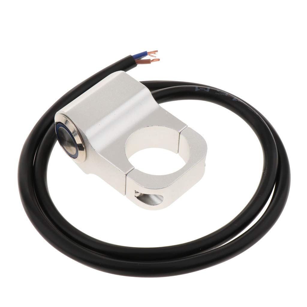 Homyl 12v 10A Waterproof Motorcycle CNC Aluminium Alloy Switches 1inch 25mm Handlebar Headlight On Off Switch with Indicator Light (Chrome) - Blue