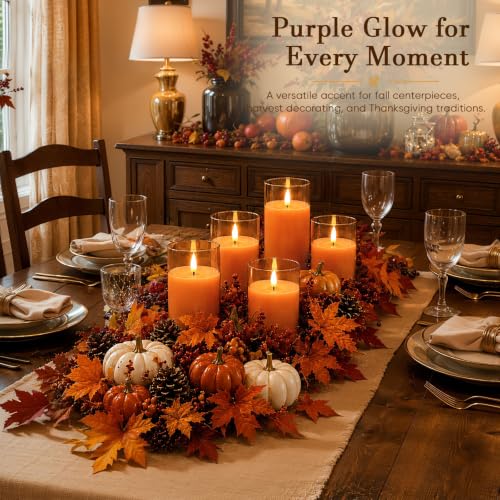 Image of Homemory Orange Glass Flameless Candles, Fall Decor, Remote Timer, 3 Pack