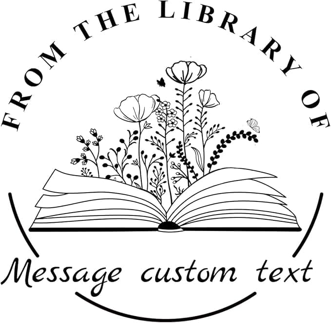 Flower Book Stamps | Custom Library | Personalized Teacher Stamps | Self-Inking Wood Handle Stamps