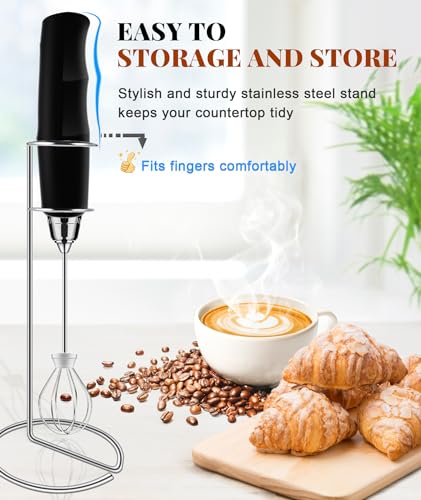 Image of YUSWKO Milk Frother Handheld for Coffee with Stand, Rechargeable Drink Mixer with 3 Heads 3 Speeds Electric Coffee Frother Whisk, Gift for Many Occasions and Festival