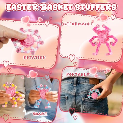 Image of 24PCS Pink Transformable Fidget Spinners,Sensory Bulk Robot Fidget Stress Relief Toys for Girls,Bulk Sensory Fidget Stress Relief Toys for Girls