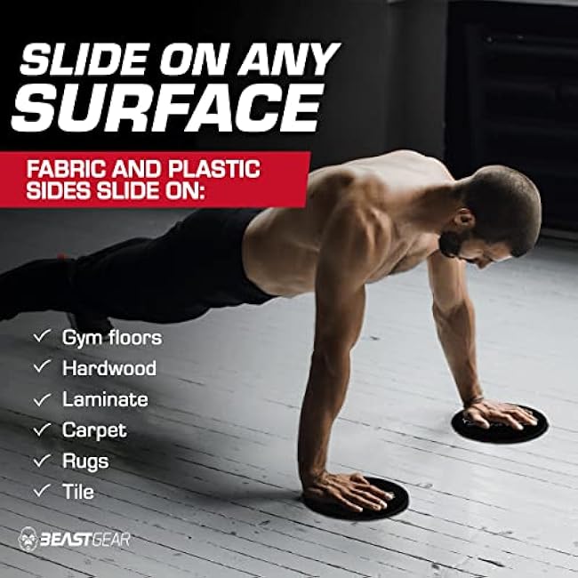 Core Sliders by Beast Gear ¨C Double Sided Gliding Discs for Abdominal Exercises - Carpet and Hard Floors