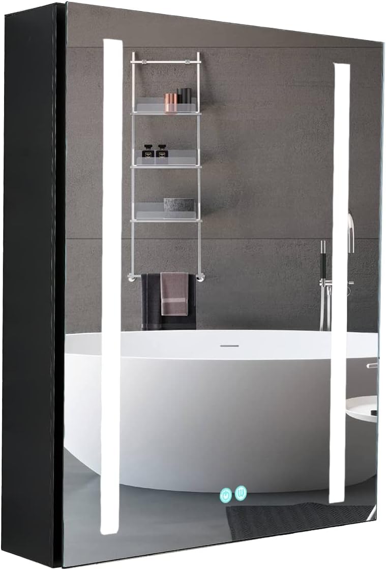 Plumbsys LED Illuminated Bathroom Mirror Cabinet Black With Anti-Fog ...