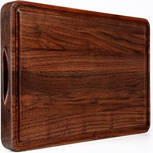 AZRHOM Large Walnut Wood Cutting Board for Kitchen 18×12 (Gift Box) with Juice Groove Handles Non-slip Mats Thick Reversible Butcher Block Chopping Board Cheese Charcuterie Boardrd