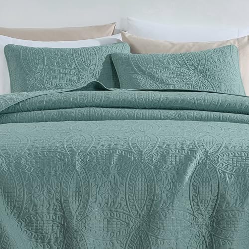 Image of Chezmoi Collection Austin 3-piece Oversized Bedspread Coverlet Set (Queen, Spa Blue)