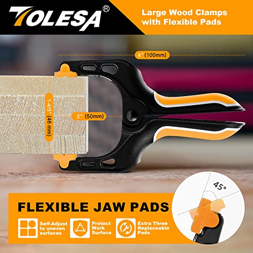 Image of TOLESA Heavy Duty Spring Clamps 4 Inch 8 Pcs Large Wood Clamps with 30Lbs Powerful Clamping Force Deep Throat Nylon Clamps for Woodworking Photography Backdrop Household Use Cover Holding Wood Gluing